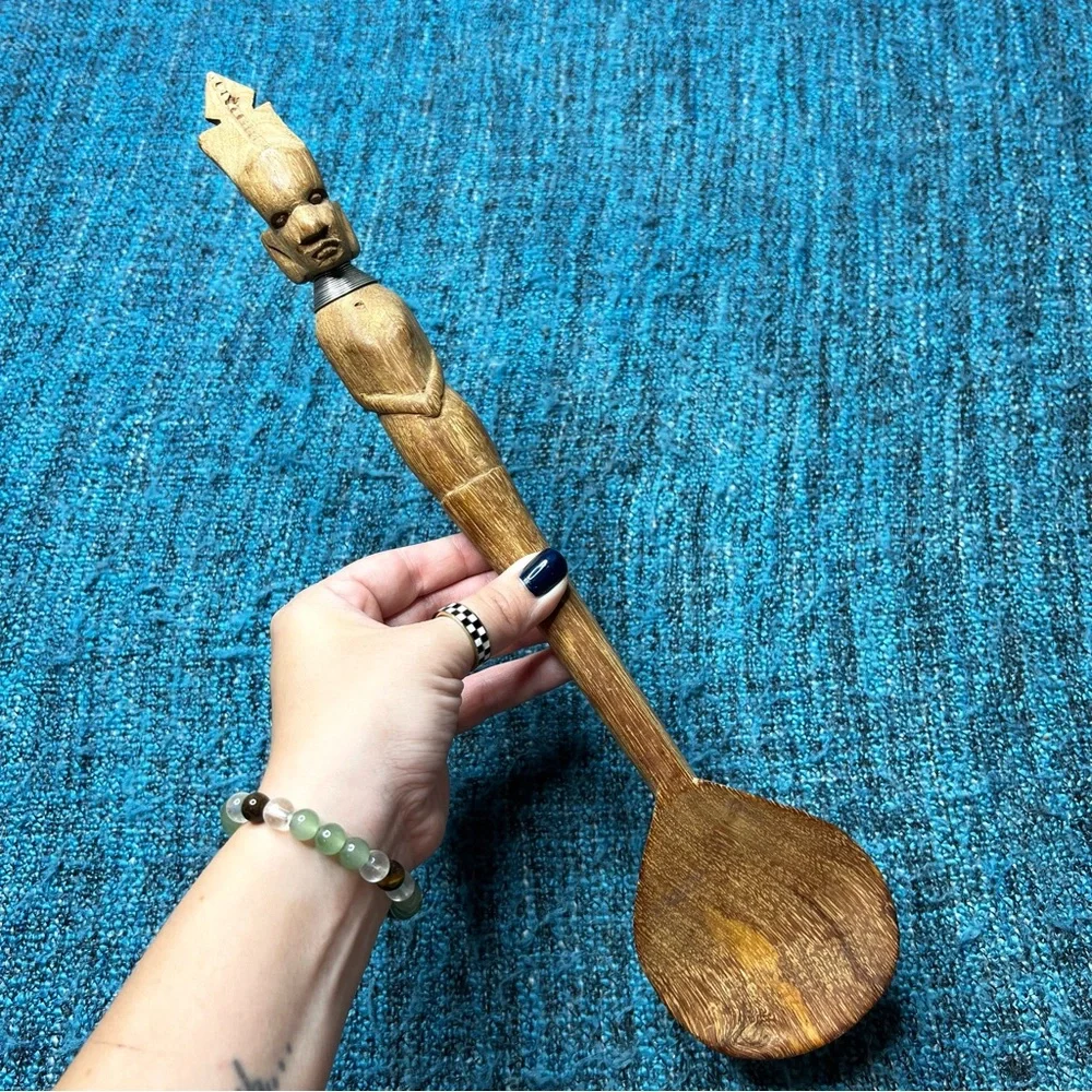 Vintage Large Hand Carved African Tribal Wooden Spoon Decor 15
